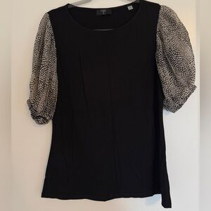 Tahari Black Top with Patterned Sleeves